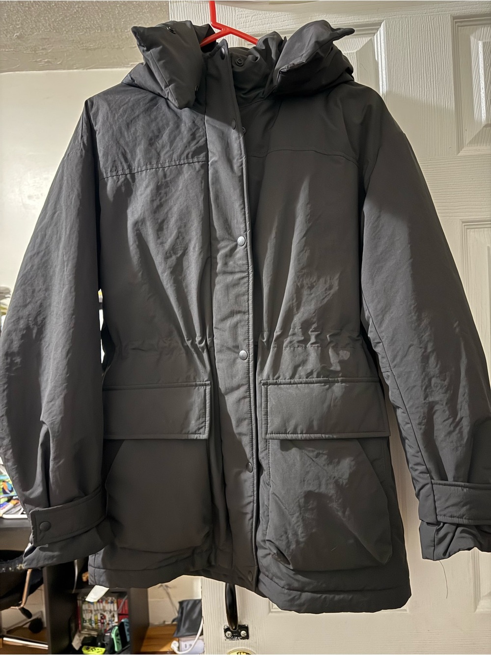 Women/Men Hooded Puffer Parka - Dark Gray
